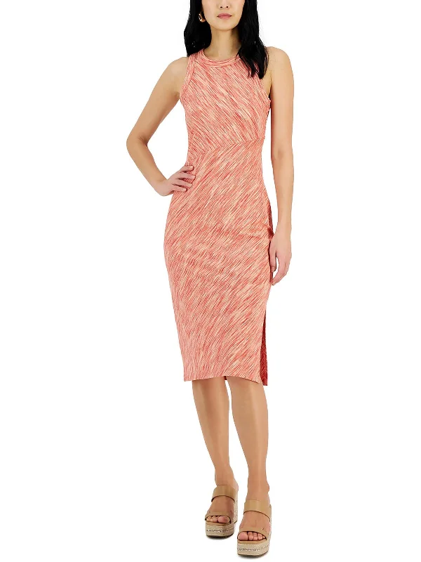 Womens Ribbed Sleeveless Midi Dress Tunics Print Colorful
