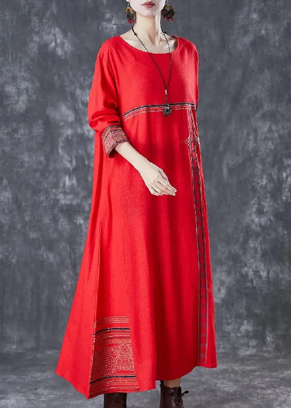 Linen Maxi Dresses Embroidered Spring Tunics Sophisticated sleek