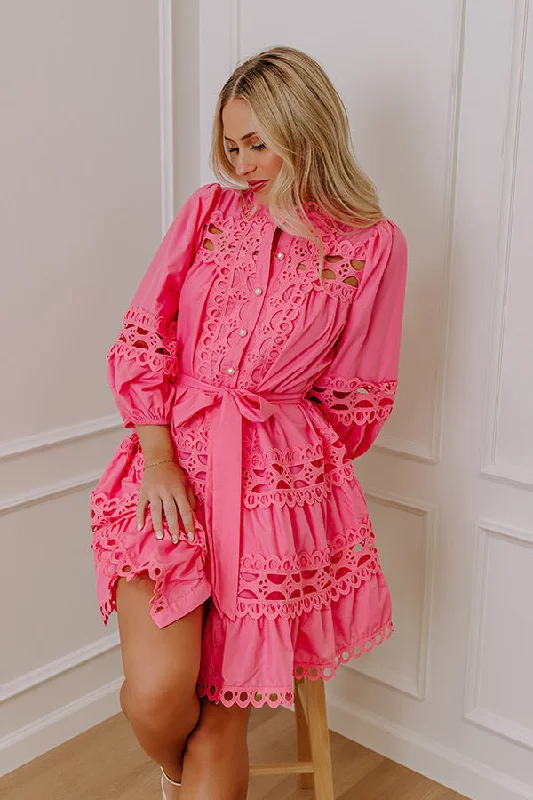 Tea Time Embroidered Mini Dress Fashionable Mini Dress with Frills