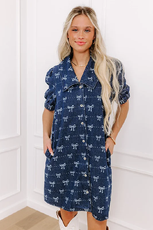 Charming Moment Denim Mini Dress in Dark Wash Trendy Denim Mini Dress