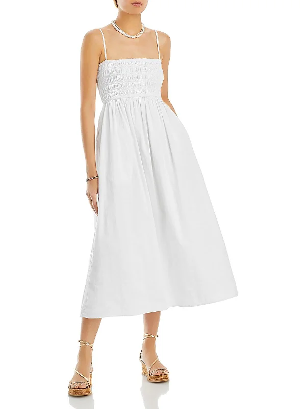 Sage Womens Smocked Long Maxi Dress Tunics Wedding white