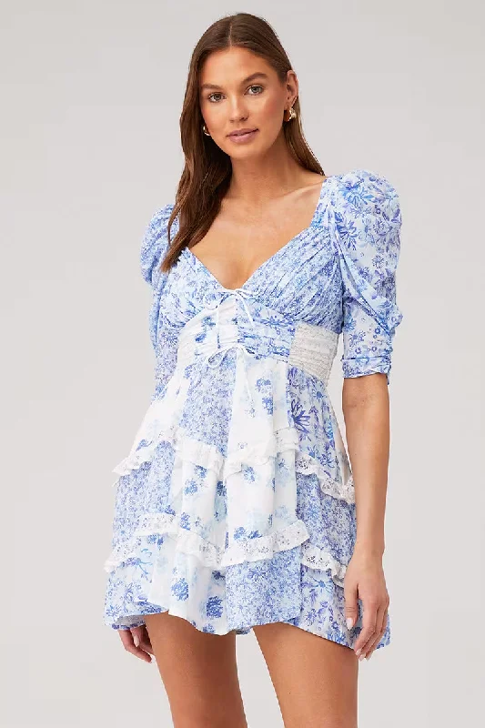 Cheerful Bloom Puff Sleeve Mini Dress Elegant Vintage Mini Dress
