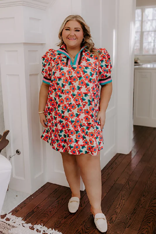Sweet Blooms Mini Dress Curves Trendy Off-Shoulder Dress Mini