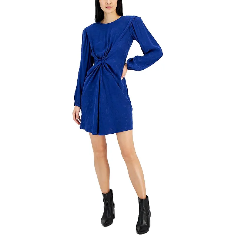 Womens Gathered Mini Dress Tunics Satin smooth