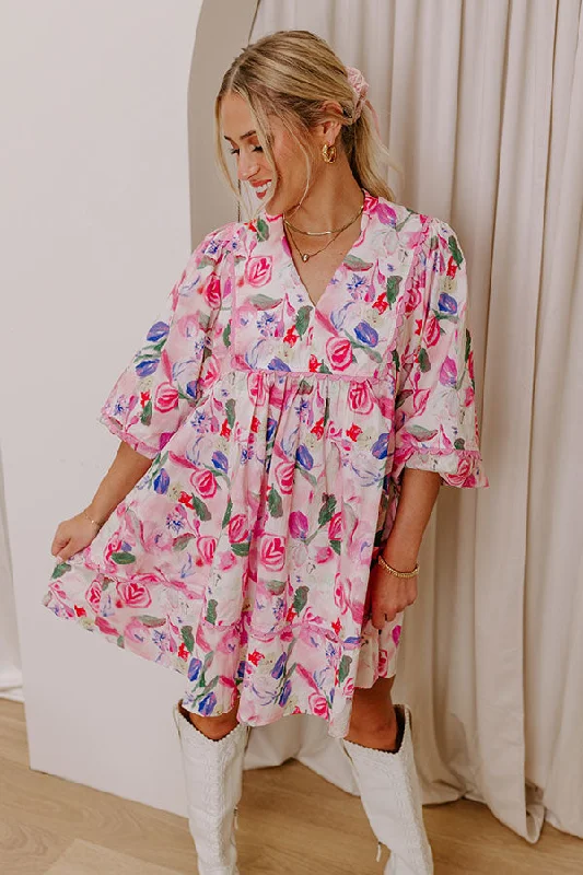 Floral Aroma Babydoll Mini Dress Comfortable Smocked Mini Dress