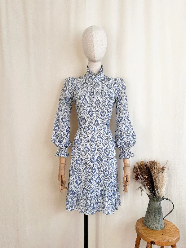Iconic Rare 70s Cotton Prairie Mini Dress by Earlybird Comfortable Boho Mini Dress