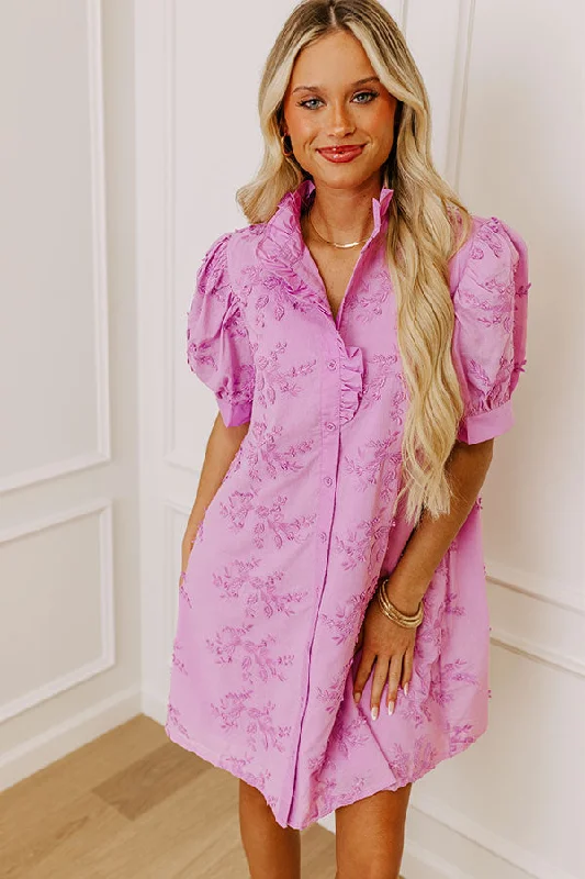 Sunday Brunch Embroidered Mini Dress in Lavender Elegant Off-Shoulder Dress Mini