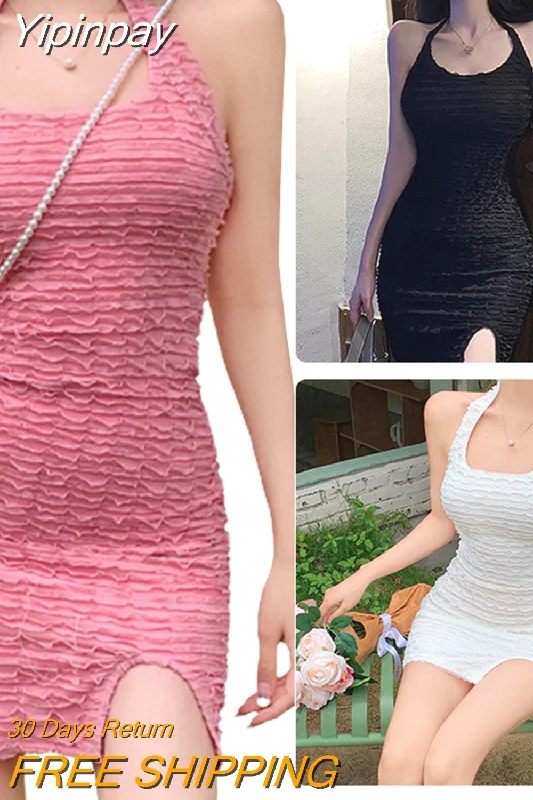 Yipinpay Women Bodycon Dress, Solid Color & Ruffle Halter Split Low Chest Hip Dress, Ladies Party/Bar/Club Mini Dress Trendy Button-Detail Mini Dress Yipinpay Women Bodycon Dress, Solid Color & Ruffle Halter Split Low Chest Hip Dress, Ladies Party/Bar/Club Mini Dress Trendy Button-Detail Mini Dress