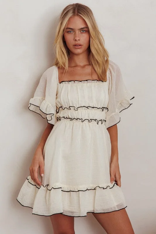 Square Neck Ruffle Mini Dress Comfortable Off-Shoulder Mini Dress