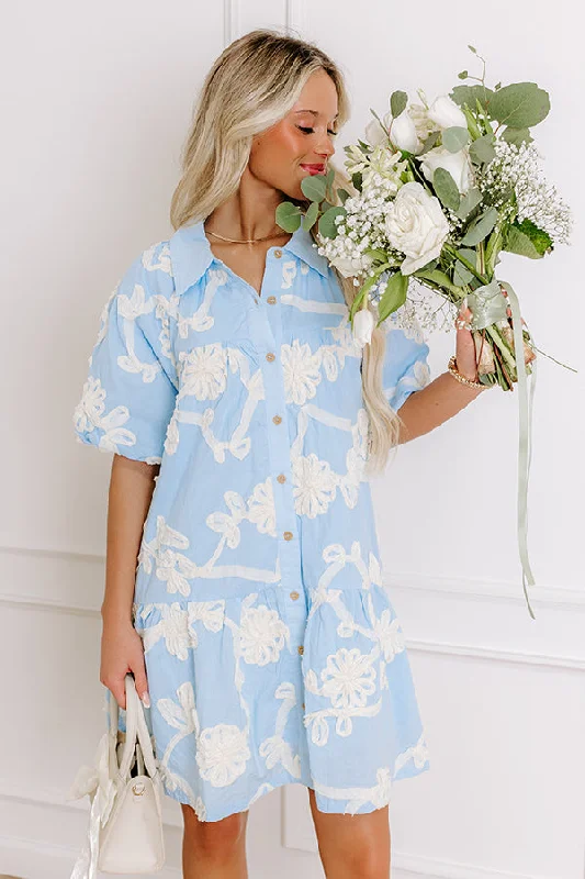 Floral Statement Embroidered Mini Dress in Sky Blue Fashionable Mini Dress with Slits Floral Statement Embroidered Mini Dress in Sky Blue Fashionable Mini Dress with Slits