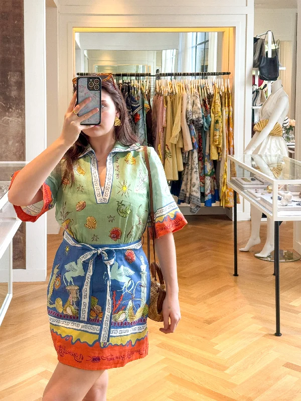 ALEMAIS | SURREALIST SUMMER V MINI DRESS Comfortable Smocked Mini Dress