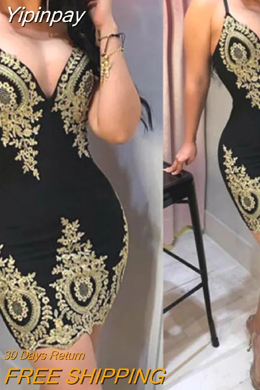 Yipinpay Women's Bandage Bodycon V-neck Sleeveless Embroidery Sexy arrival Dress Evening Party Club Short Mini Dress Comfortable Zip-Up Mini Dress Yipinpay Women's Bandage Bodycon V-neck Sleeveless Embroidery Sexy arrival Dress Evening Party Club Short Mini Dress Comfortable Zip-Up Mini Dress
