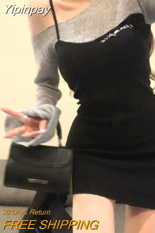 Yipinpay Two Slim Bodycon Dress Pure Color One Piece Dress Korean Casual 2023 Winter Long Sleeve Vintage Y2k Mini Dress Woman Chic Elegant Off-Shoulder Dress Mini Yipinpay Two Slim Bodycon Dress Pure Color One Piece Dress Korean Casual 2023 Winter Long Sleeve Vintage Y2k Mini Dress Woman Chic Elegant Off-Shoulder Dress Mini