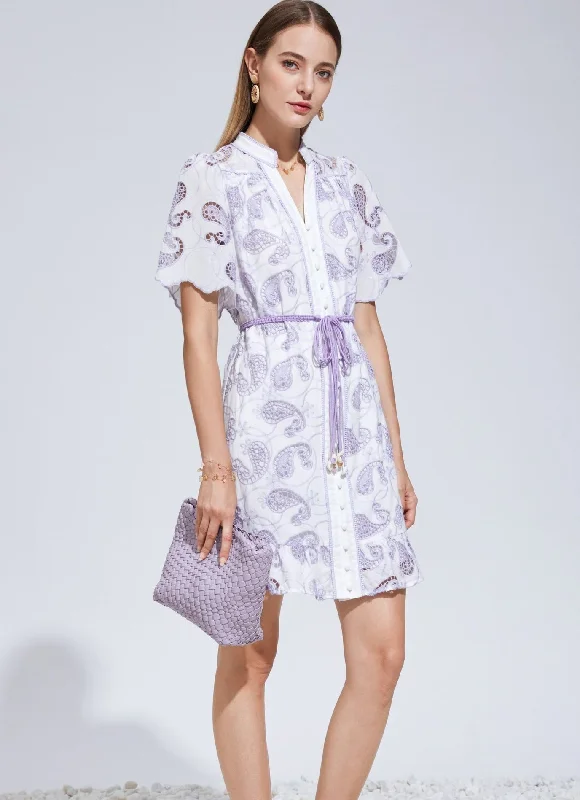 Liliah Embroidery Mini Dress - Pastel Purple Tunics Custom made