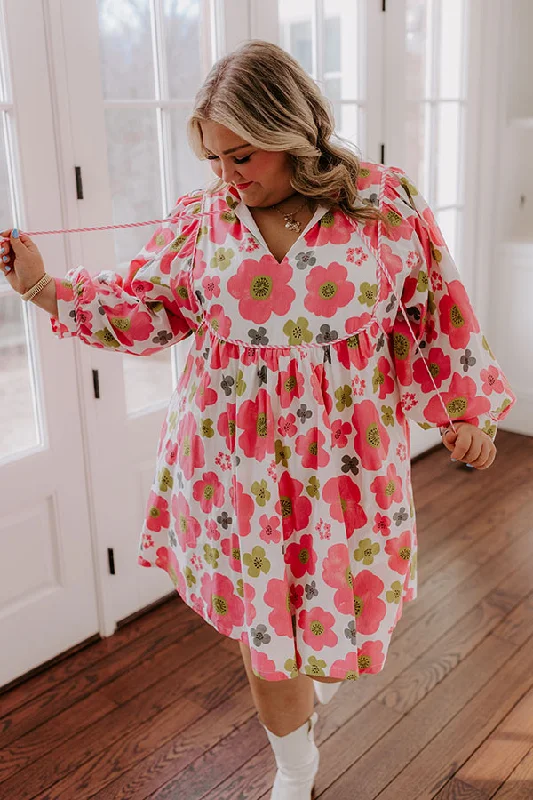 Happy Blooms Floral Mini Dress Curves Comfortable Shift Mini Dress