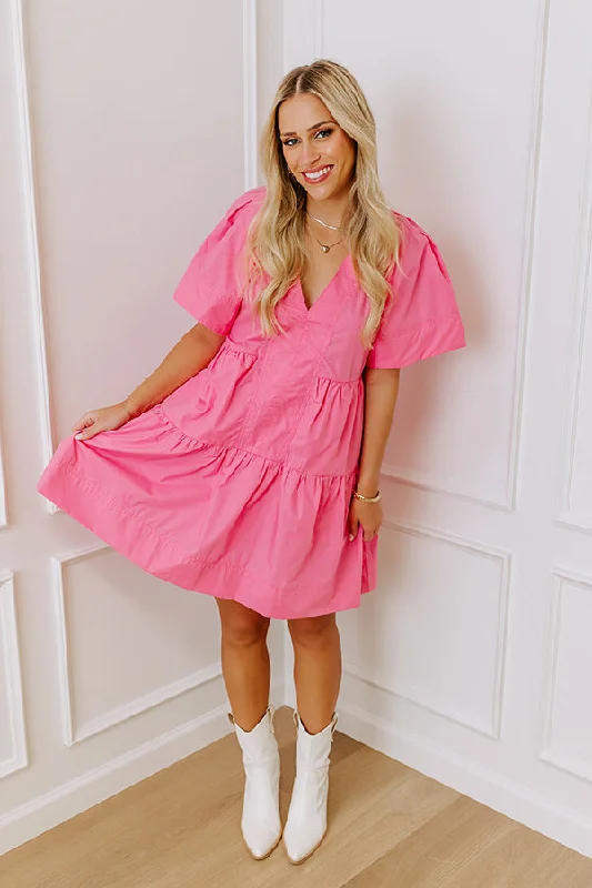 Take A Chance Mini Dress in Pink Elegant Mini Dress with Pleats