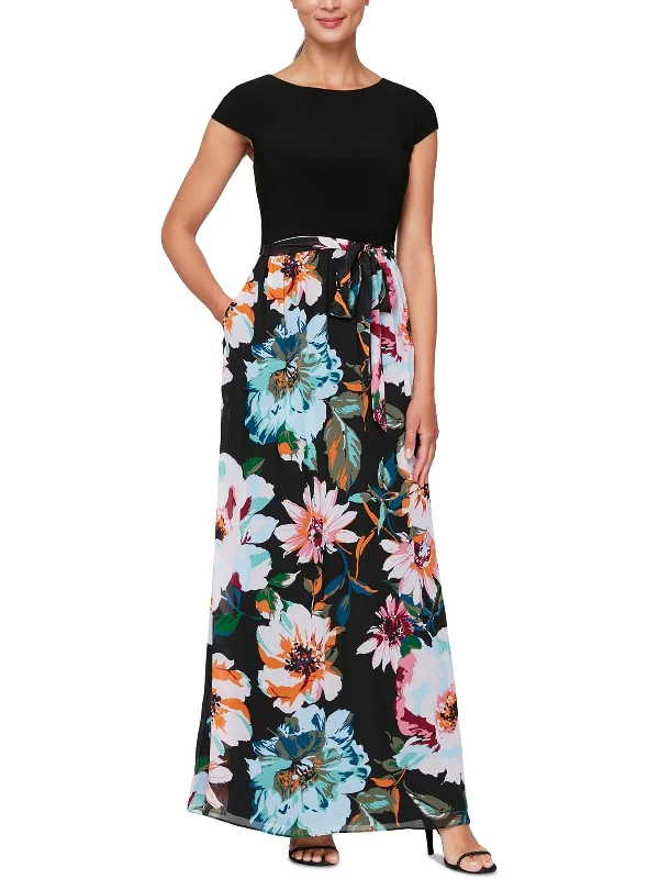 Womens Chiffon Floral Maxi Dress Tunics Vintage classic