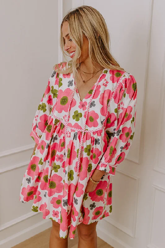 Happy Blooms Floral Mini Dress Fashionable Party Mini Dress