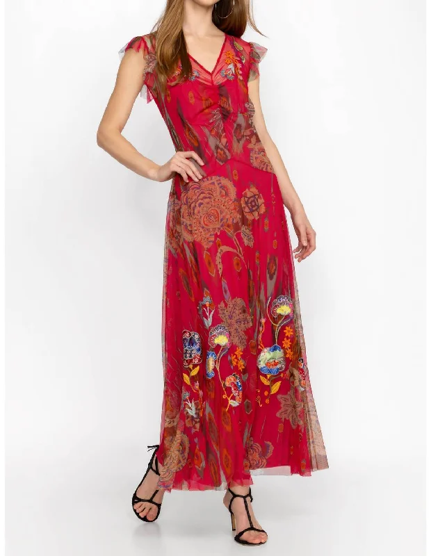 Feather Kark Mesh Dress In Red Tunics Bridal satin
