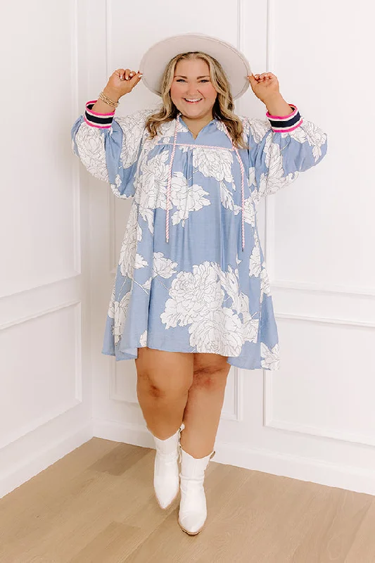 Vineyard Stroll Floral Mini Dress in Sky Blue Curves Stylish Spaghetti Strap Mini Dress