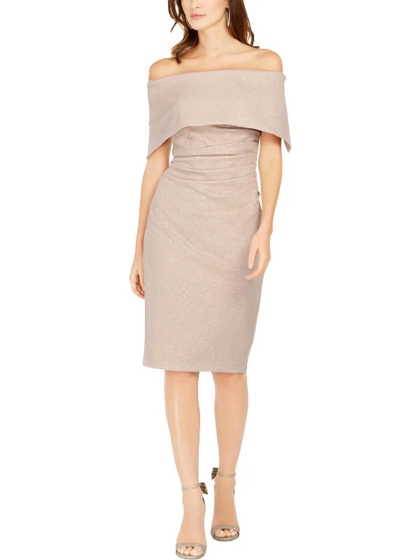 Womens Glitter Off-The-Shoulder Cocktail Dress Tunics Mesh breathable