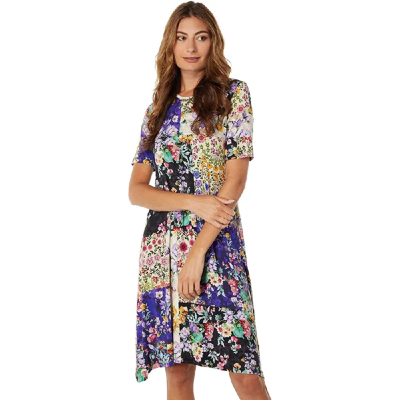 Johnny Was Women's Sky Flower Swing Dress Short Sleeve Pull On Tunics Floral girly