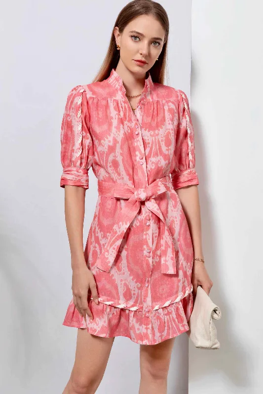 Ada Linen Mini Dress - Pink Tunics Stylish modern