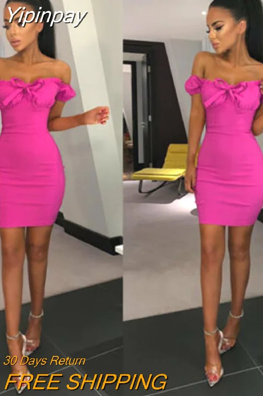 Yipinpay Brand New Women's Off Shoulder Bandage Lovely Sexy Fashion Fold Bodycon Evening Party Club Mini Dress Trendy A-Line Mini Dress Yipinpay Brand New Women's Off Shoulder Bandage Lovely Sexy Fashion Fold Bodycon Evening Party Club Mini Dress Trendy A-Line Mini Dress