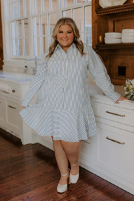 Stripe A Pose Mini Dress in Blue Curves Cozy Satin Mini Dress