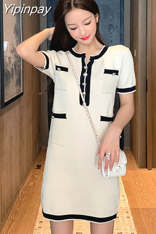 Yipinpay Button Knitted Mini Dress Short Sleeve Sweet Vestido De Mujer Summer 2023 French Elegant Party Black Casual Vrouw Jurk Fashionable Summer Mini Dress Yipinpay Button Knitted Mini Dress Short Sleeve Sweet Vestido De Mujer Summer 2023 French Elegant Party Black Casual Vrouw Jurk Fashionable Summer Mini Dress