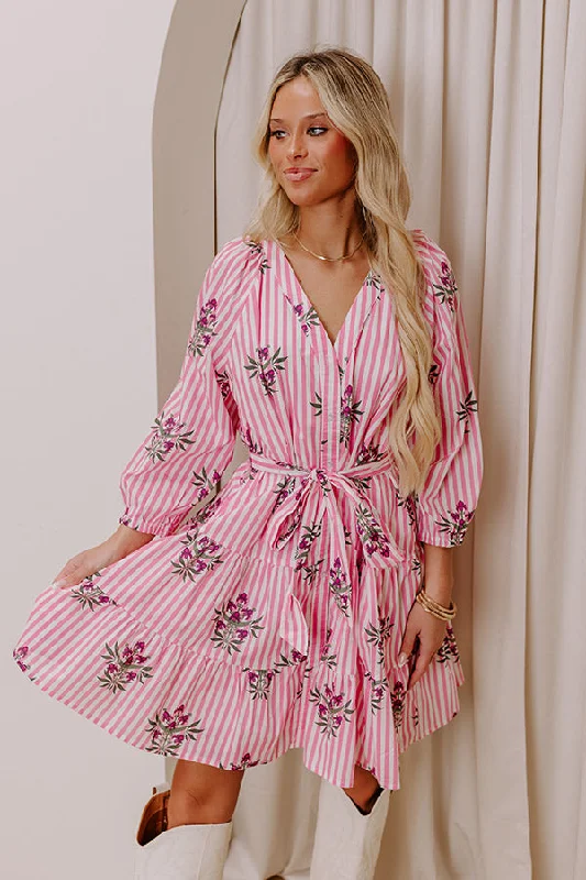 Kind Glance Stripe Mini Dress in Pink Trendy Button-Detail Mini Dress