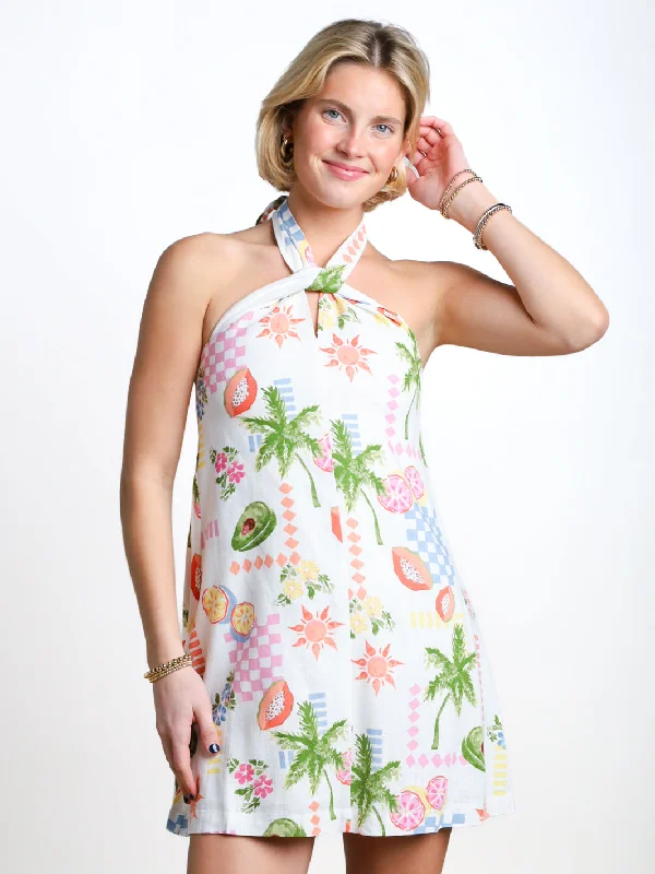 Spotlight Moment Halter Neck Mini Dress Elegant Floral-Print Mini Dress