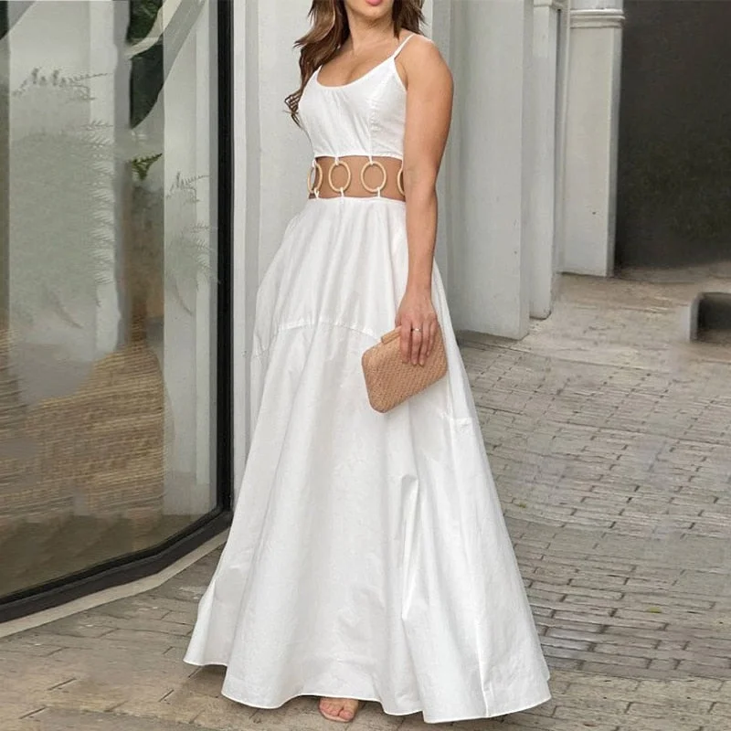 Women Maxi Dress Summer Sexy Cutout Suspenders Sleeveless Open Waist Backless Lace Up Square Neck Party Evening Dresses Turtleneck Warm Winter