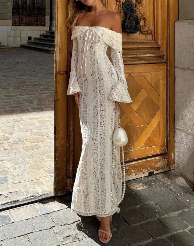 Daysi Off Shoulder Lace Maxi Dress Tunics Wedding white