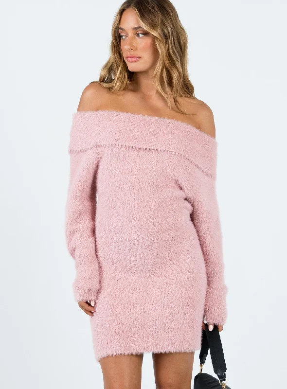 Mirrabrook Off The Shoulder Mini Dress Pink Tunics Sophisticated sleek