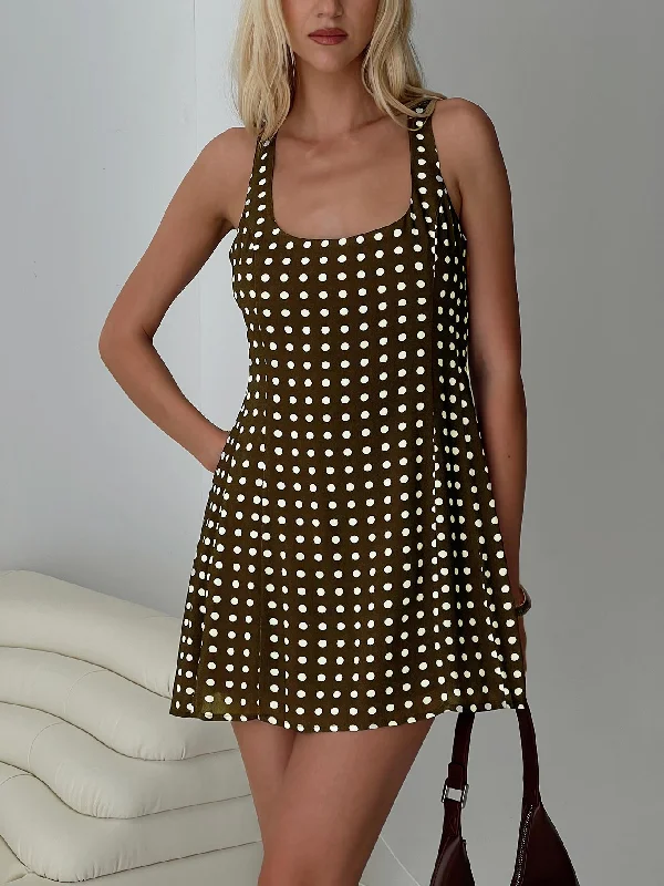 Serina Polka Mini Dress Brown / White Tunics Fleece cozy