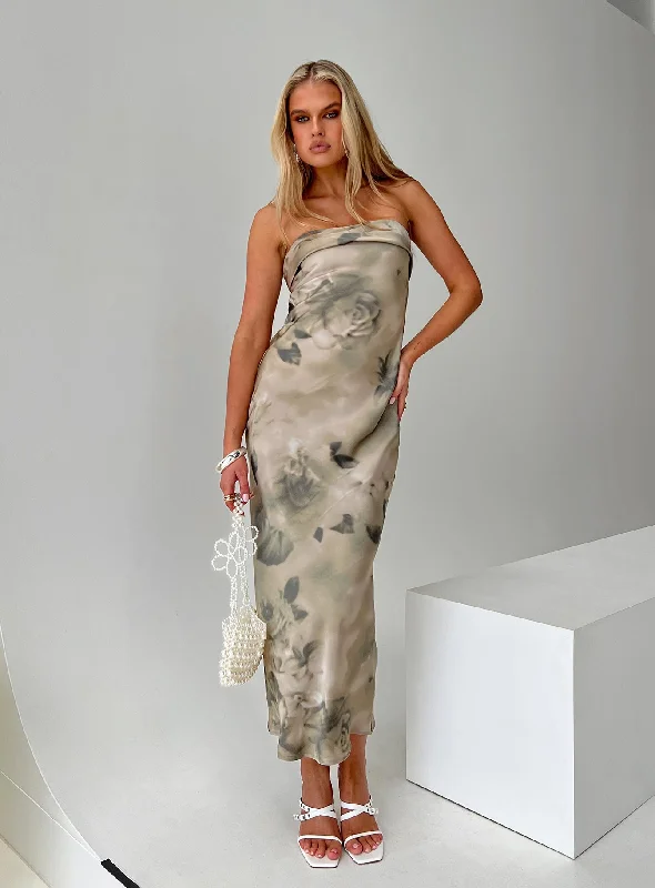 Voices Strapless Maxi Dress Cream Floral Tunics Short Trendy