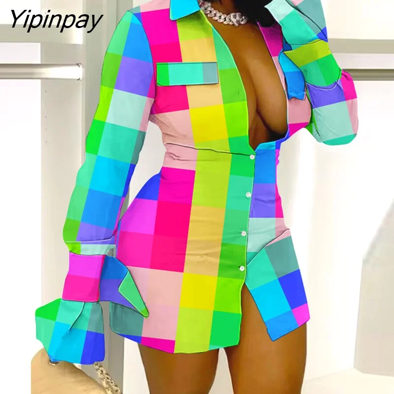 Yipinpay Women Long Sleeves Turn Down Collar Plaid Pattern Button Lace Patchwork Mini Dress Tops Trendy Mini Dress with Belt Yipinpay Women Long Sleeves Turn Down Collar Plaid Pattern Button Lace Patchwork Mini Dress Tops Trendy Mini Dress with Belt