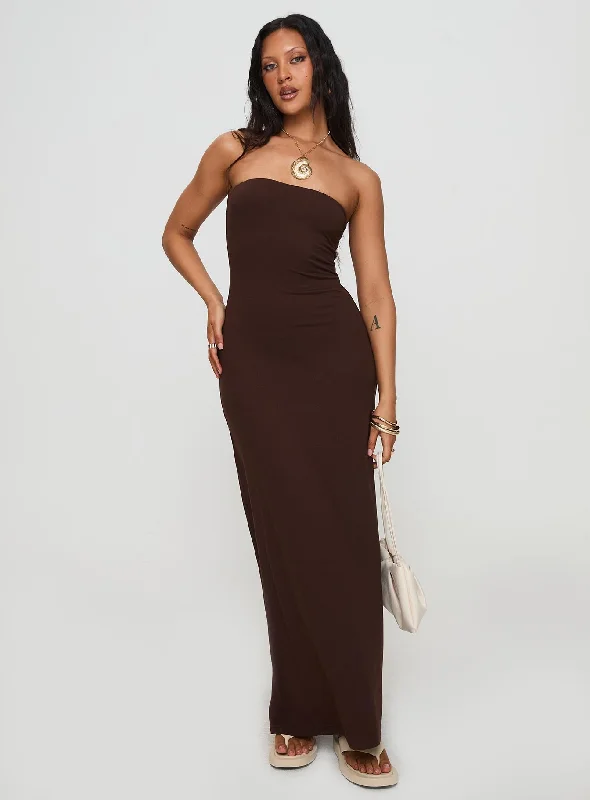 Bellaire Strapless Maxi Dress Brown Halter Neckline Beach
