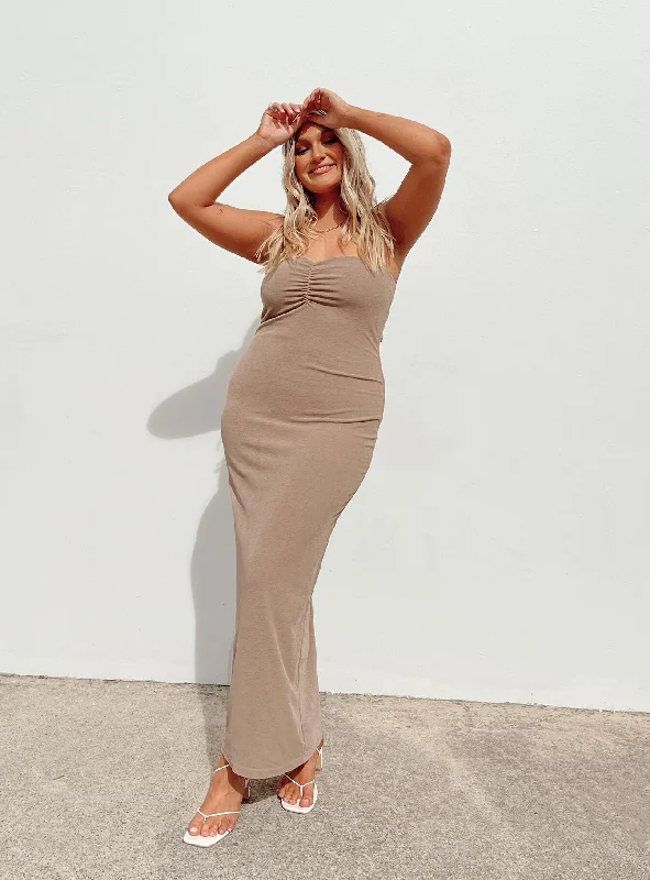 Charm Strapless Maxi Dress Brown Tunics Luxurious premium