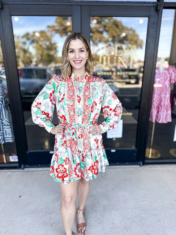 Tangerine Orange Florals Mini Dress Fashionable Mini Dress with Slits