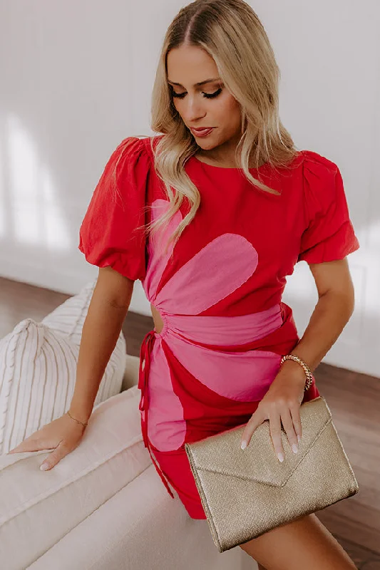 Make A Statement Cut Out Mini Dress in Red Fashionable Pleated Mini Dress