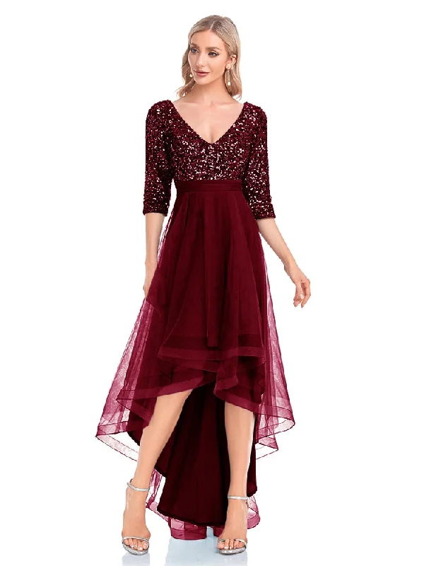 Zjkrl - Elegant V-Neck Half Sleeve Sequin Evening Dress Prom Wedding Party Cocktail Dresses Robe Vestidos De Fiesta For Women Tunics Trendy modern