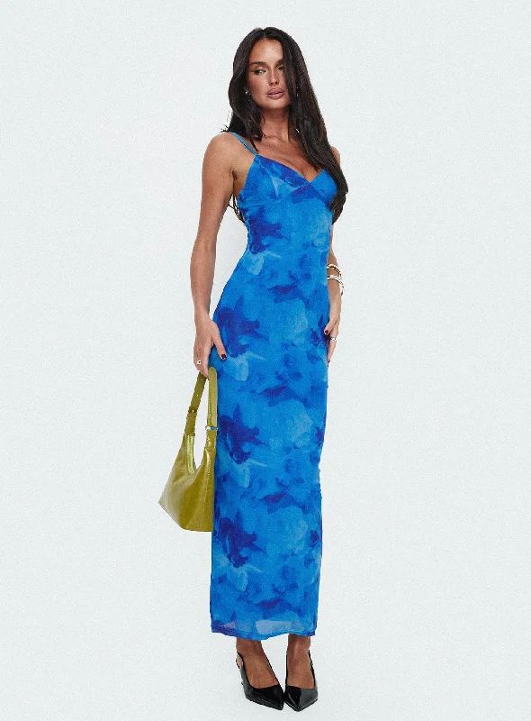 Hathaway Maxi Dress Blue Floral Bodycon Club Sequined