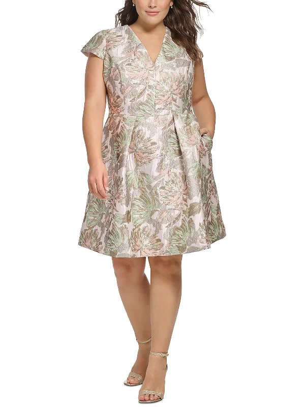 Plus Womens Metallic Short Shift Dress Tunics Business professional