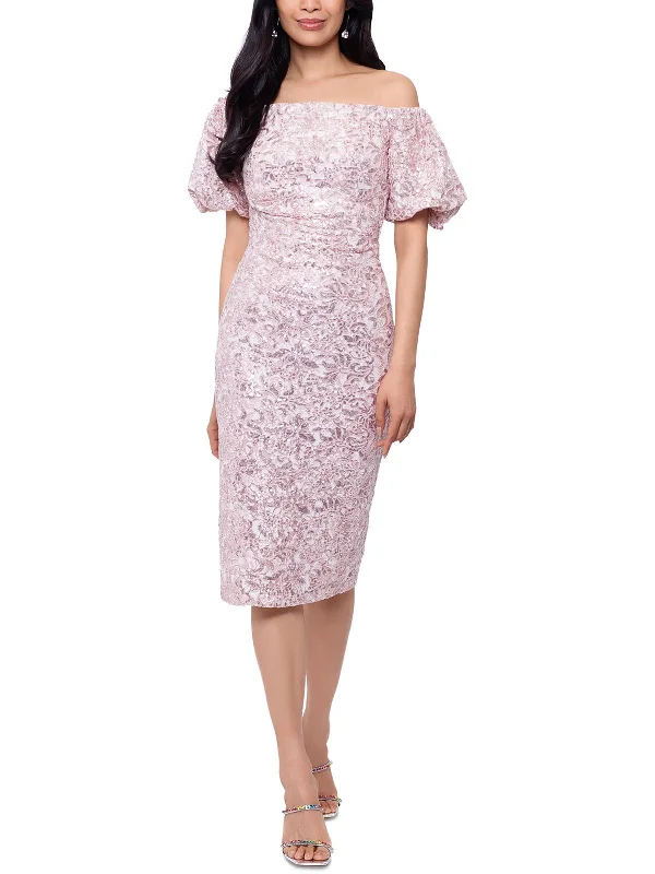 Womens Sequined Midi Cocktail And Party Dress Tunic Top Casual