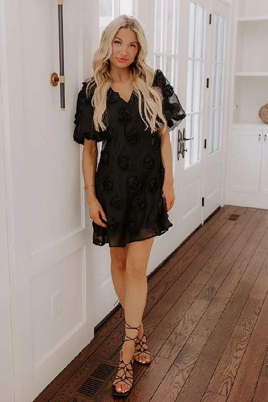 Dream Come True Applique Mini Dress in Black Fashionable A-Line Mini Dress