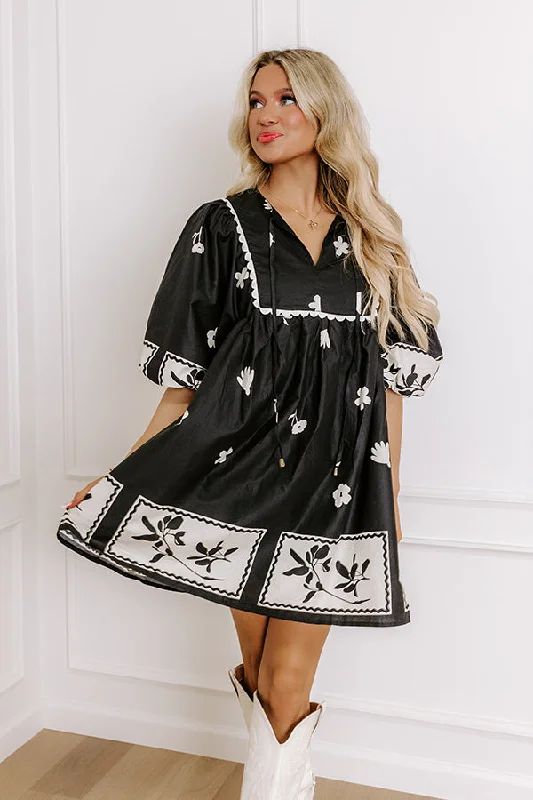 Picture Perfect Floral Mini Dress in Black Casual Button-Up Mini Dress