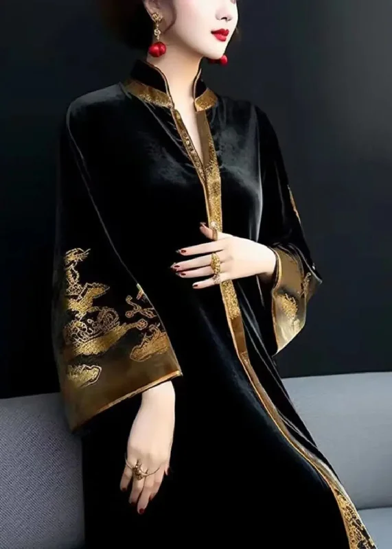 Print Silk Velour Long Dresses Fall Tunics Sale discount