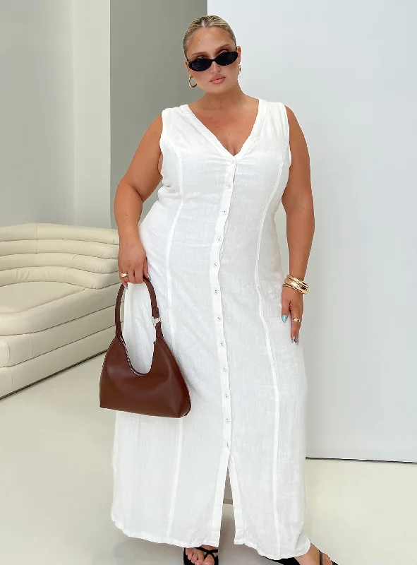 Summer Season Linen Blend Maxi Dress White Curve Tunics Lace romantic